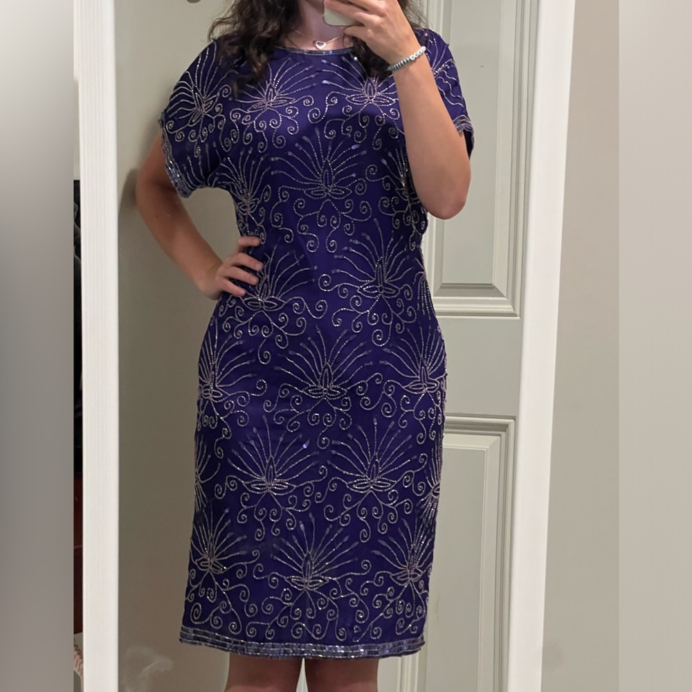 Lawrence Kazar Purple Beaded Formal Dress